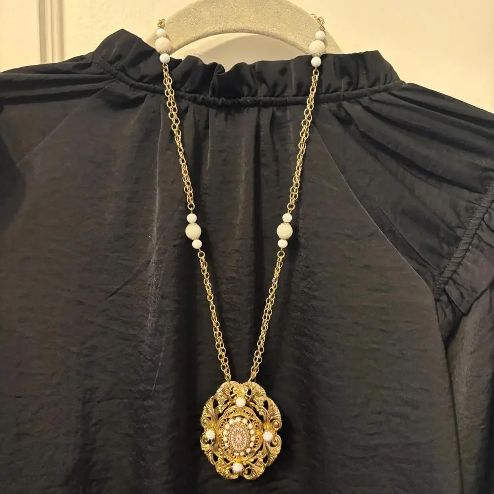 Vintage Hobe Double Strands Gold Tone Bohemian Statement Beaded Chain Necklace - Picture 2 of 9